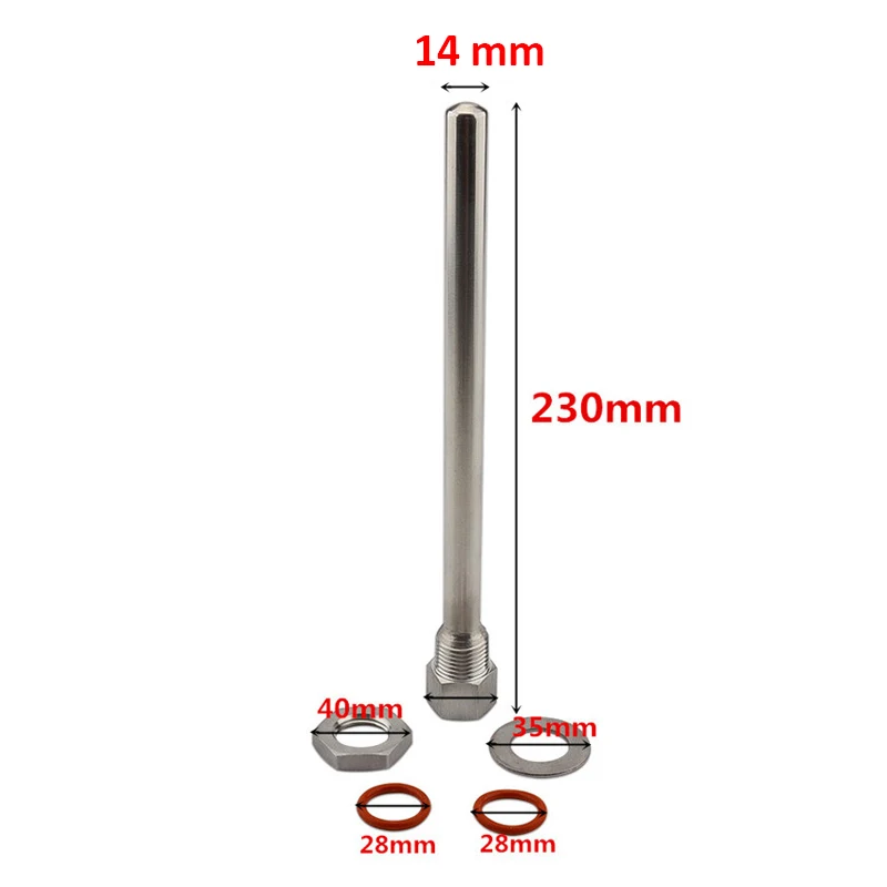 9 inch Stainless Steel Thermowell Kit,1/2'' NPT Thread With Lock Nut+Washer+O-ring,Home Brewing Weldless Plumbing Fitting Tools