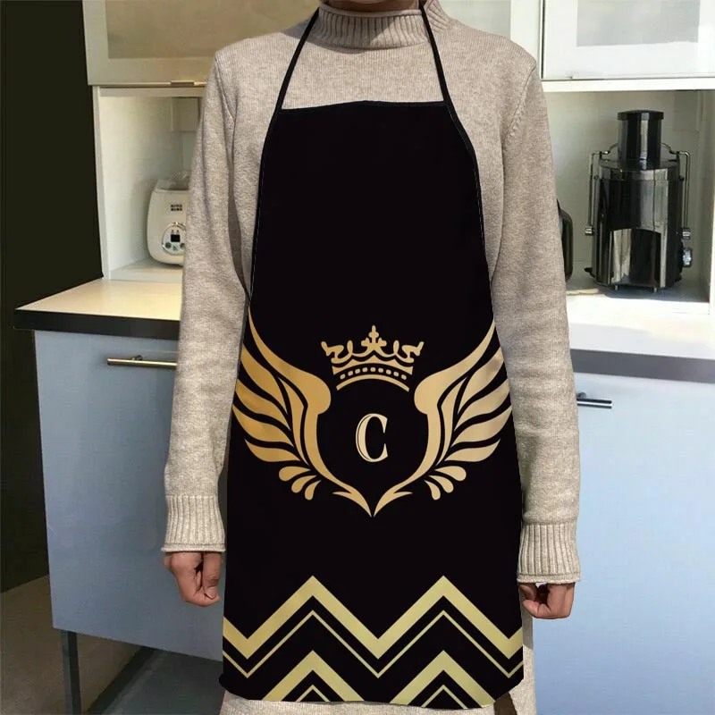 New Arrival Golden Letter Apron Kitchen Aprons For Women Oxford Fabric Cleaning Pinafore Home Cooking Accessories Apron