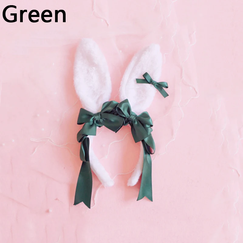 Lolita Headband Plush Rabbit Bunny Ears Hair Hoop Girl Cosplay Party Headdress Sweet Bowknot Ribbon Hair Accessories