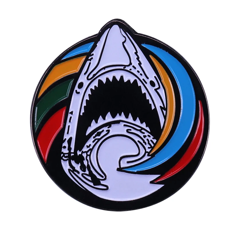 Shark jaws button brooch rainbow art design