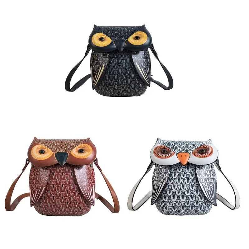 Cute Owl Cartoon PU Leather Handbag Casual Satchel School Purse Shoulder Bag Crossbody LX9F