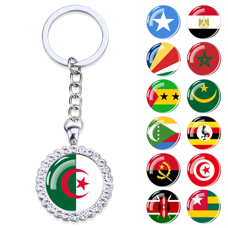 Africa Countries Flag Keychain Algeria Egypt Tunisia Somalia South Africa National Flag Rhinestone Keyring Key Chain Jewelry