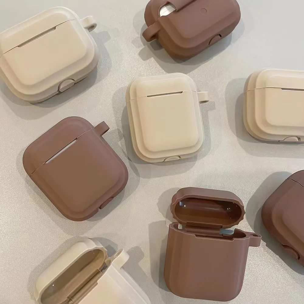 Morandi Caramel Silicone Hook Earphone Holster For Airpods 3 4 1/2 Pro2 Pouch Charger Box Hanger Case Body Protection Housing