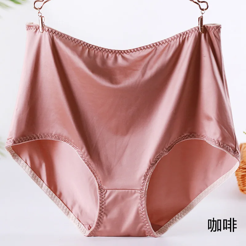 5XL Large Size Luxury Satin Seamless Panties Summer Spandex Solid Ultra-thin Ice Silk Underwear Mother\'s Lingeries Briefs 96