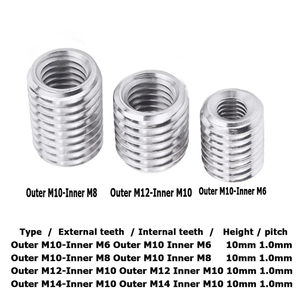 10/50pcs M6/M8,M4 M6 to M10, M8 to M10, M10 to M12/M14 Inner Outer Threaded Hollow Tube CouplerConveyer Sliver Adapter Screw