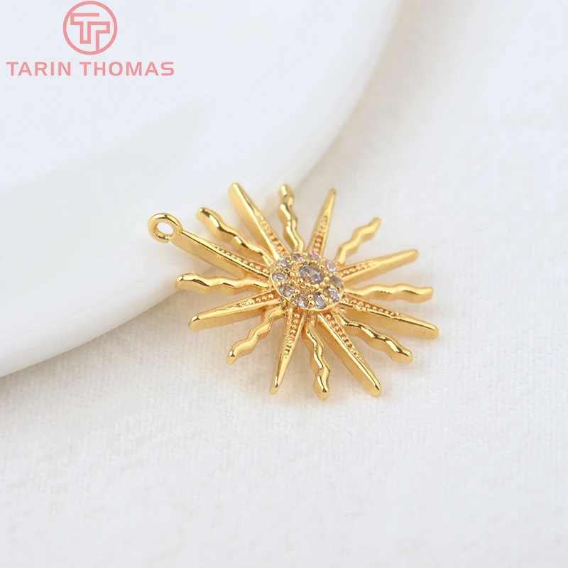 (855)4PCS 16x18MM Loch 1MM 24K Gold Farbe Messing und Zirkon Sonne Charms Anhänger hohe Qualität Diy Schmuck Erkenntnisse Zubehör – Detail 8