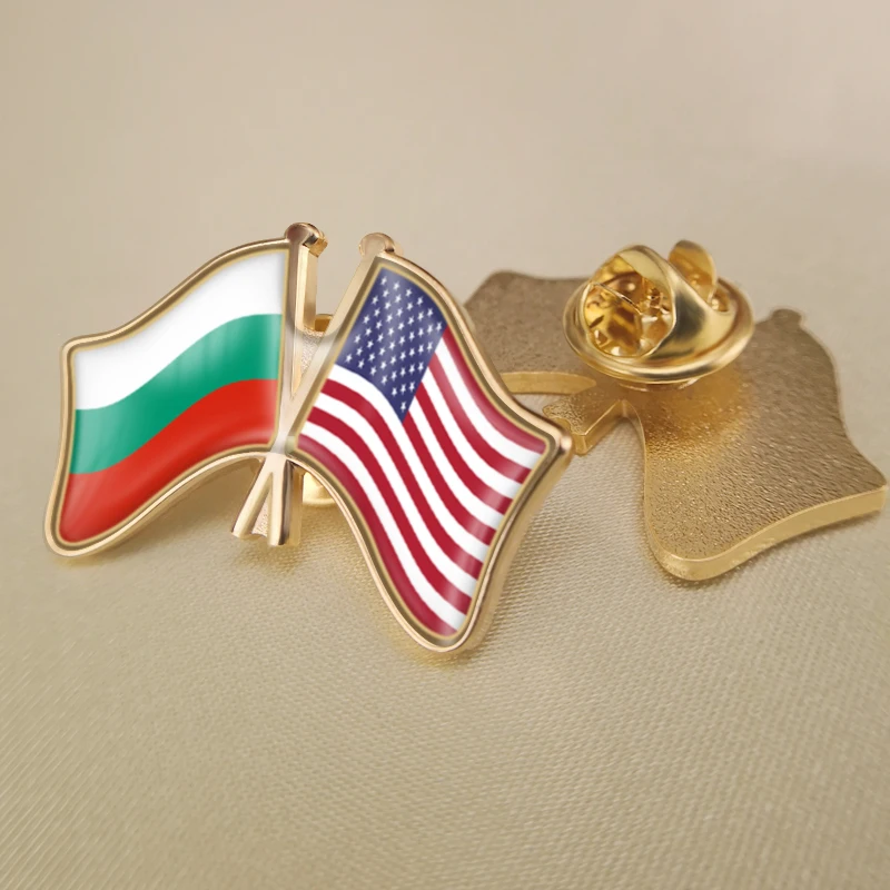 United States and Bulgaria Crossed Double Friendship Flags Lapel Pins Brooch Badges