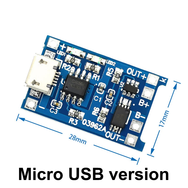 Type-c/Micro/Mini USB 5V 1A 18650 Lithium Battery Charging Board Charger Module+Protection Dual Functions 1A Li-ion TP4056