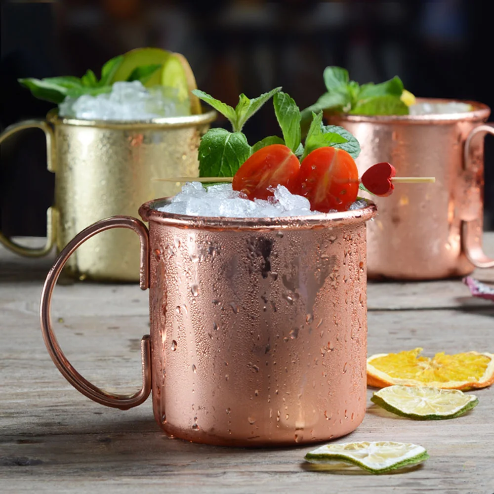 

500ml Stainless Steel Cup Gold Moscow Mule Cup Electroplated Rose Gold Metal Cocktail Beer Mug Coffee Milk Tea Juice Tumbler