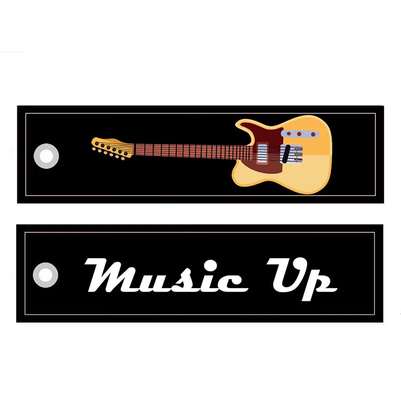 MiFaViPa 1 PC Embroidery Guitar Keychain Porte Fashion Trinkets Gift Motorcycle Car Key Accessories Music Lover Key Ring