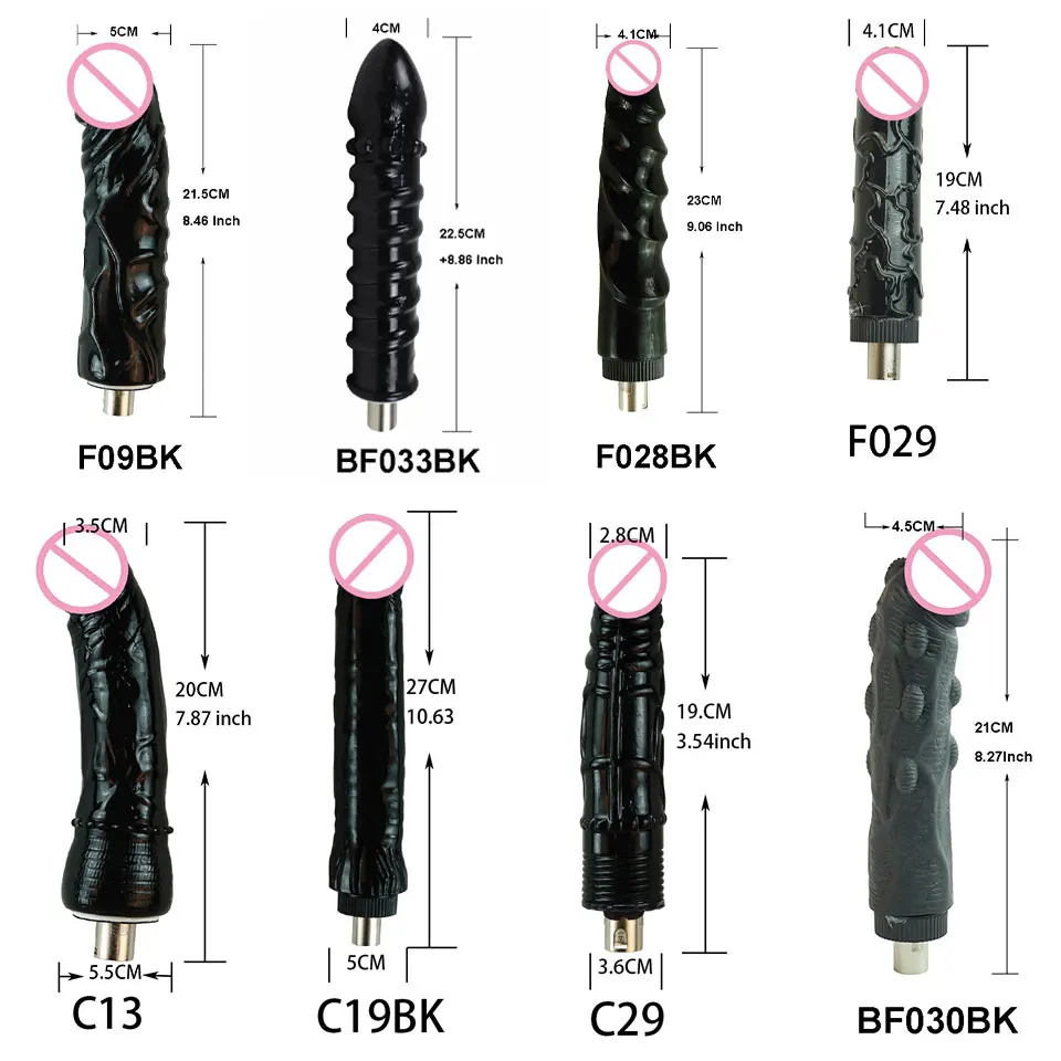 FREDORCH 28 Types A2 F2 Sex Machine Attachments Dildos Attachment For 3XLR Machine  Masturbation With Black Big Dildo Male