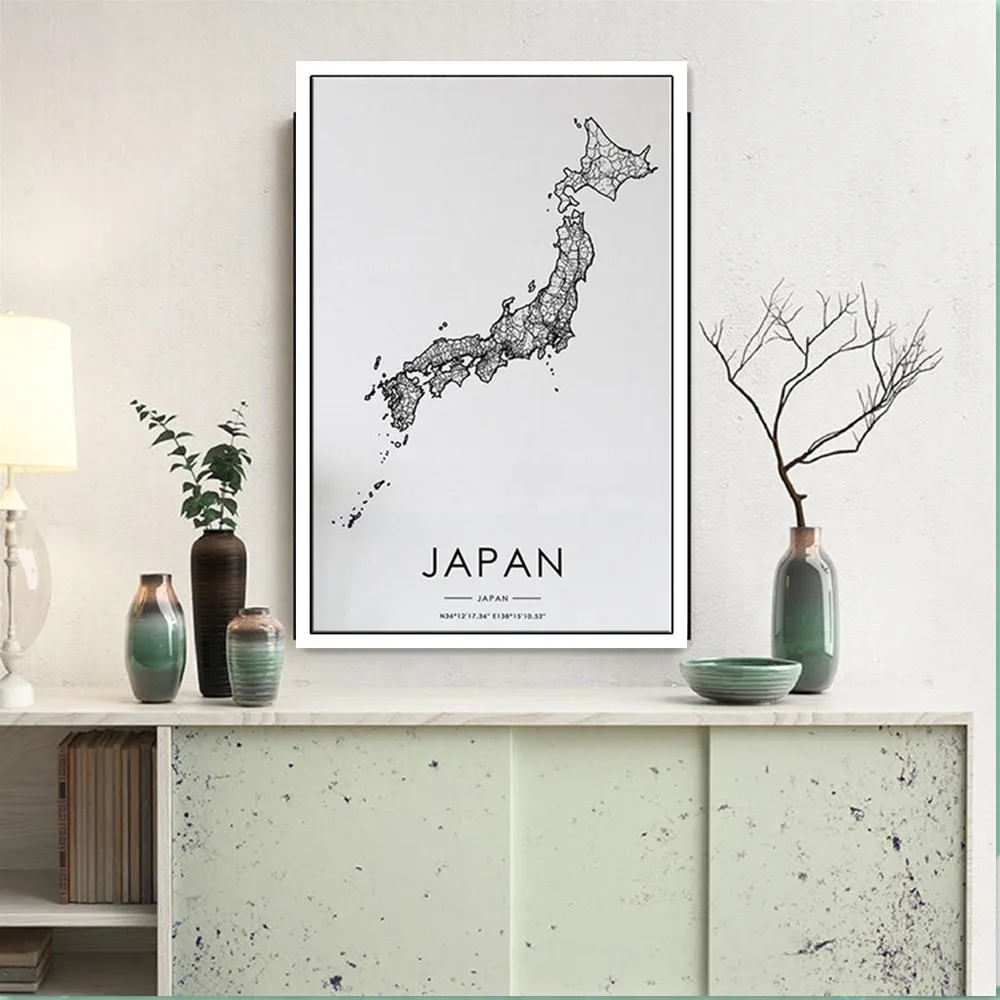 Japan Country Road Map Black and White Nordic Living Room Decoration Canvas Poster Modern Home Decor Art Print Painting