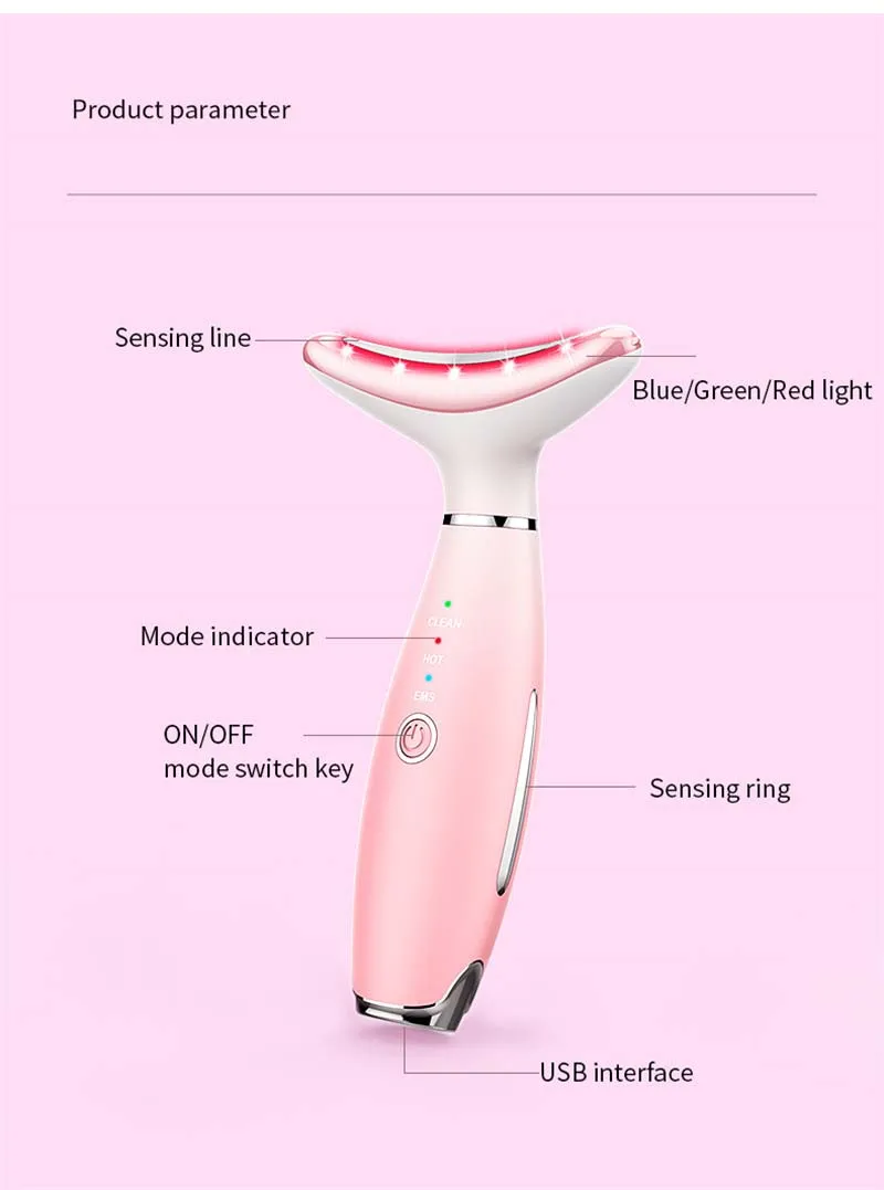 Dispositivo de belleza para cara y cuello, terapia de fotones LED, reduce la papada, herramienta para el cuidado de la piel, eliminación de arrugas, masajeador de Microcurrentmas faciales