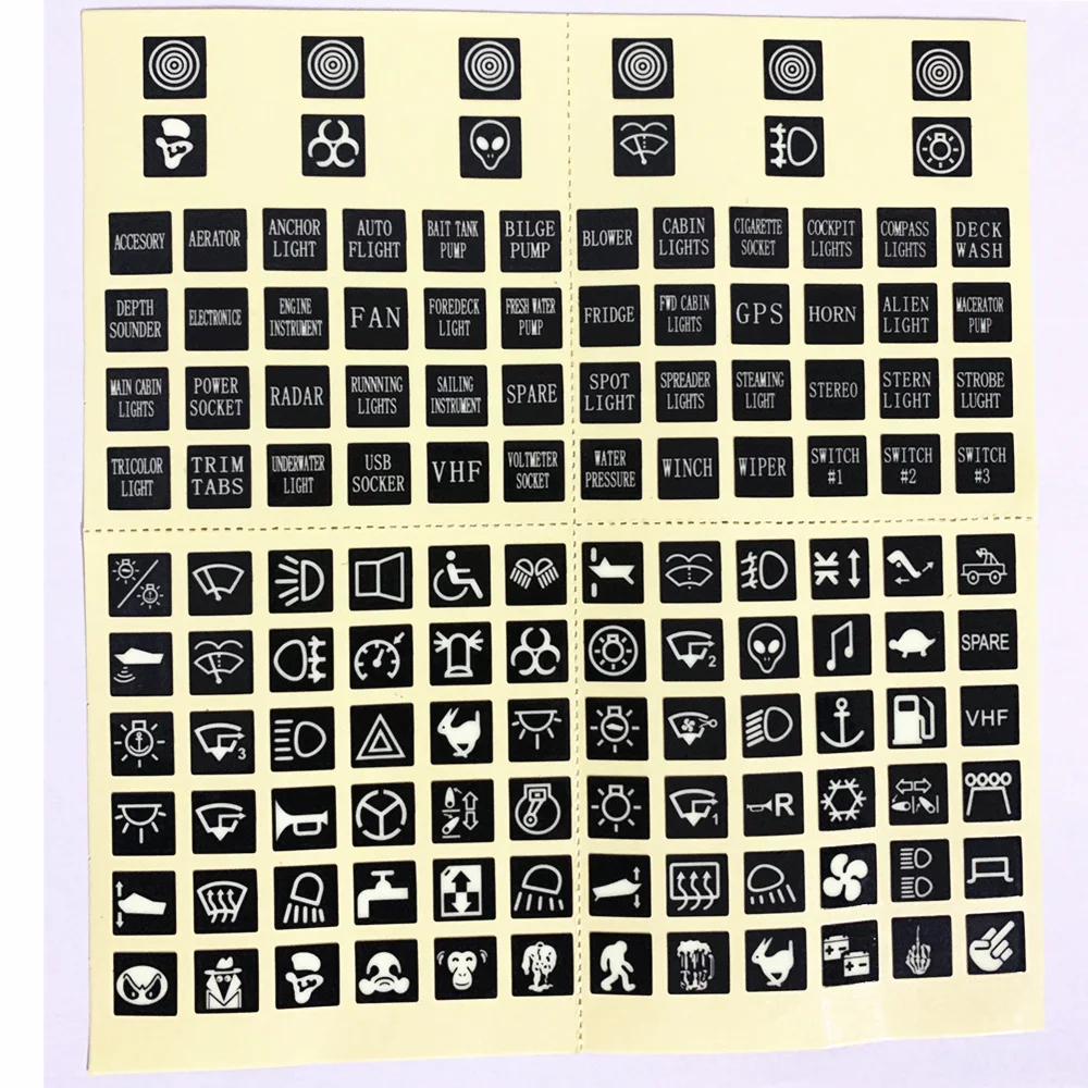 1Set 132 Pcs Car Boat Marine Instrument Switch Circuit Panel Decal Sticker Labels Fog Lamp Fan Oil Gauge Labels
