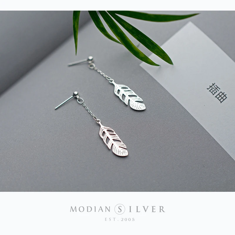 Modian Genuine 925 Sterling Silver Swing Tree Leaves Dangle Earrings for Women Fashion Drop Earring Jewelry 2020 New Brincos