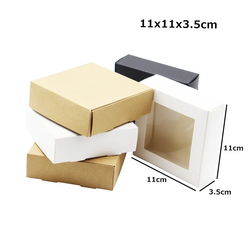 

24pcs 11x11x3.5cm Paper Box With Window Gift Box Wedding Guest Cookies Food Candy Paper Box Party Favor Cake Box