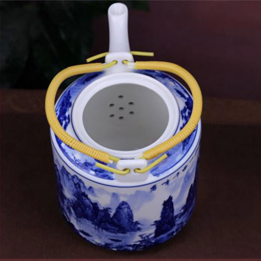 2L, Chinese style ceramic teapot, Large capacity cold kettle, Blue and white porcelain kettle for tea brewing in mug, tea set