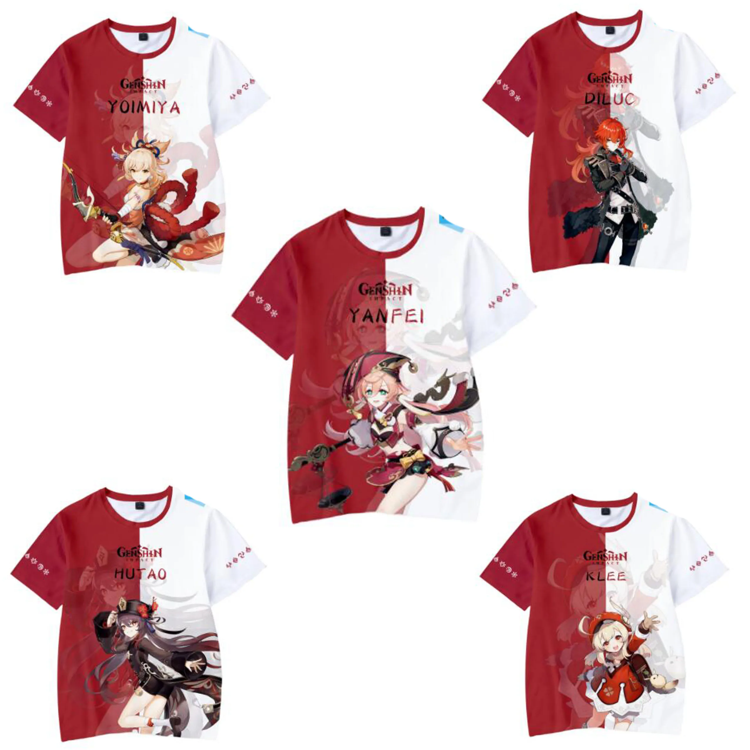 Genshin Impact 3D T Shirt Women Men Hutao Bennett Diluc Klee Yanfei Xinyan Ningguang Zhongli Albedo Noelle Cosplay Costume