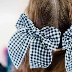 Cute Baby Girl Hair Clips 5.7 In Big Bow Handmade Cotton Vintage Plaid Kids Hairgrips Children Hair Accessories Spring New