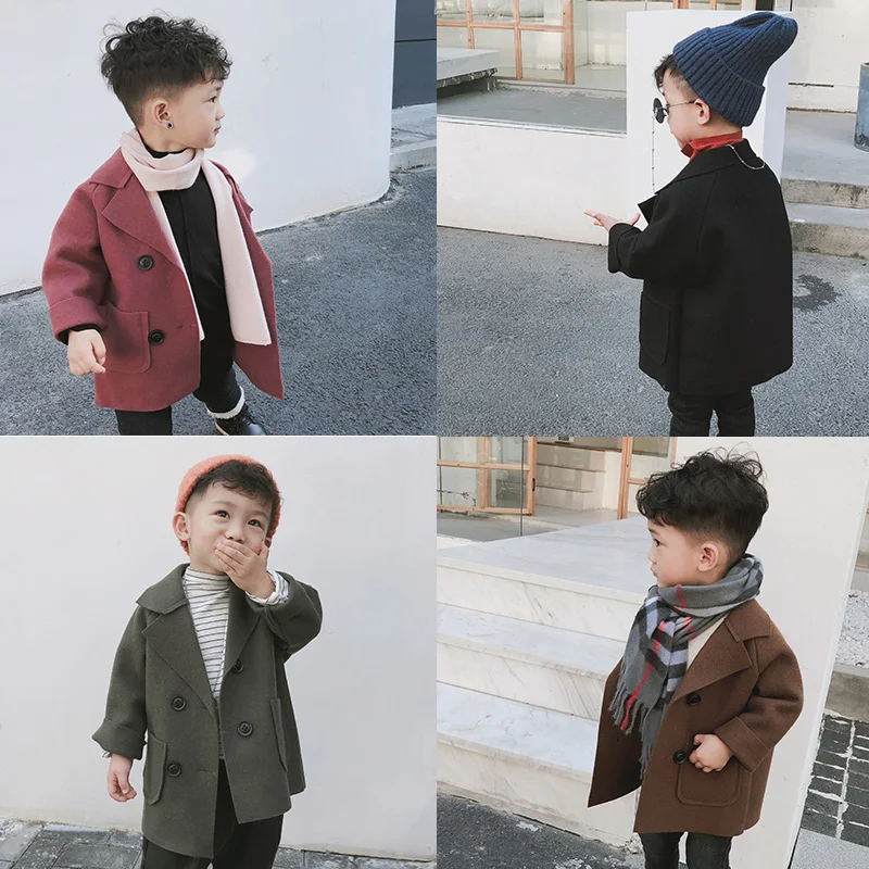 

Baby Boys Spring Fall Woolen Suit Coat Children's Leisure Windbreaker Overcoat Little Kids 40% Wool Trench Coat Outerwear X499