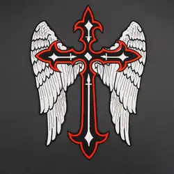 Cross Wings Christian Embroidered Patch Biker Rider Patches for Clothing Jacket Iron on Backing