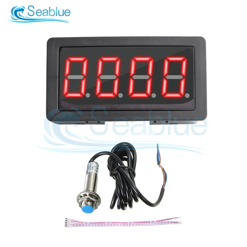 DC 8V-24V Tachometer 4 Digital LED Tach RPM Speed Meter With Hall Proximity Switch Sensor NPN 10-9999RPM Red/Green/Blue