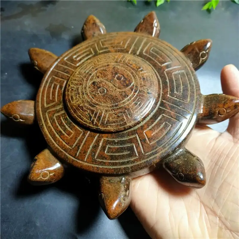 Tibet Hongshan Culture Natural Meteorite Nine-Head Turtle Inkstone Four Treasures of The Study Collection Decoration Desk Mascot