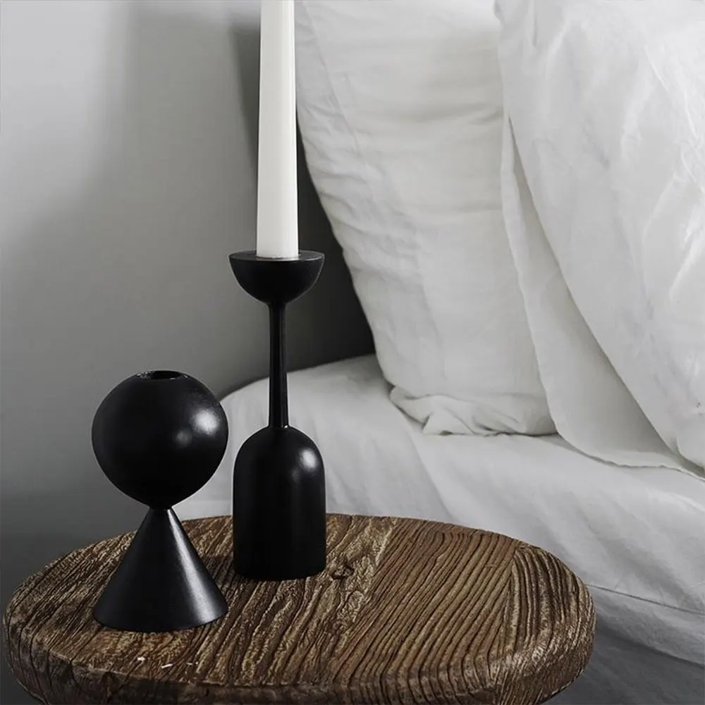 Black Wooden Minimalist Candle Holder Home Decor Wedding Decoration Accessories Candlesticks For Candelabro Centerpiece Vintage