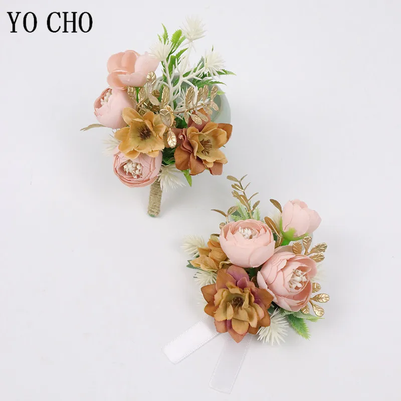 YO CHO Fiore All'occhiello per Groomsmen Bouquet di fiori Da Sposa Braccialetto Damigelle D'onore Del Fiore Fiore All'occhiello Degli Uomini di Cerimonia Nuziale Spilla Planner Corpetto Spilli