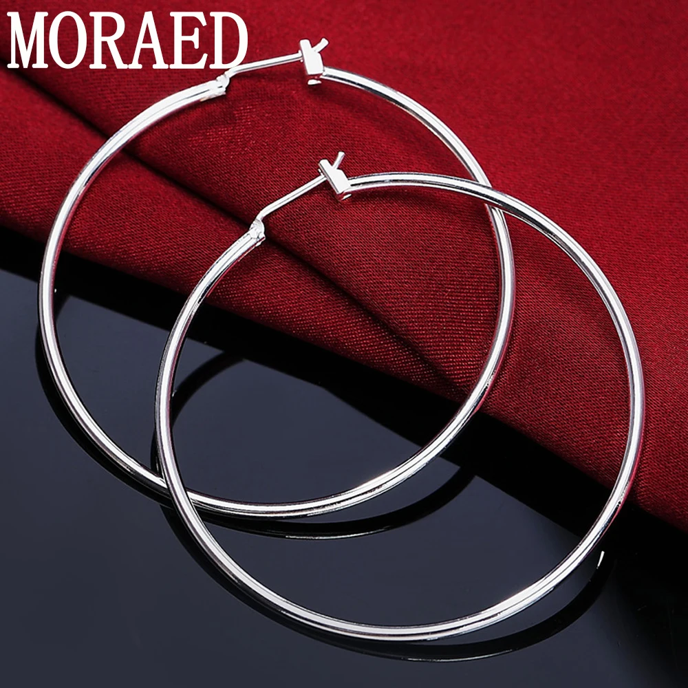 New 925 Sterling Silver Hoop Earring For Women 50mm Big Round Circle Earrings Jewelry Gift