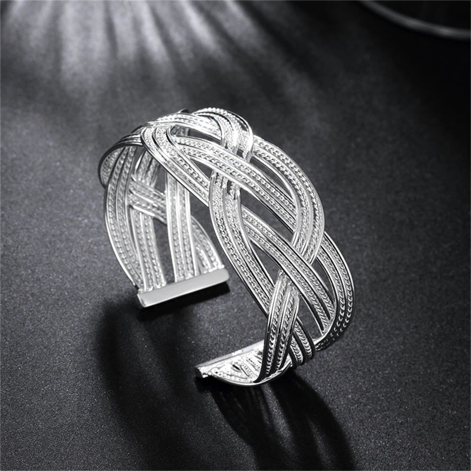 Women's 925 Sterling Silver Interwoven Web Bangle Ring Set, Elegant