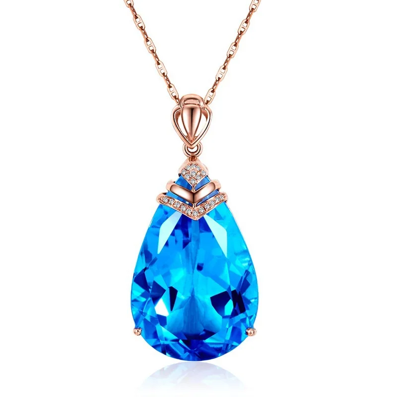 14K rose Gold Necklace Blue Sapphire Pendant for Woman Topaz Drop Chalcedony Pendant pierscionki Colgante Bizuteria jewelry