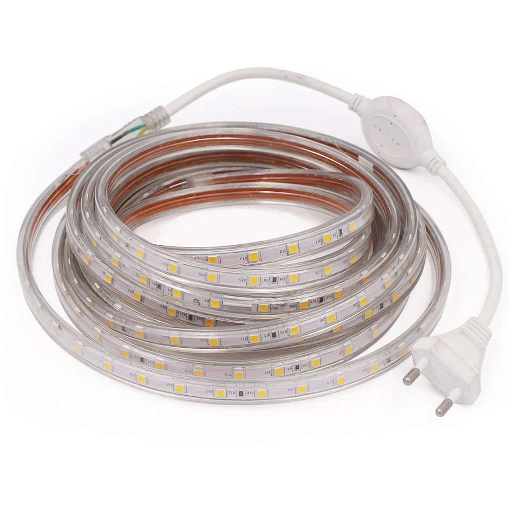 AC 220V LED Strip 60LEDs/m 5050 IP67 Waterproof Outdoor Decoration Red Green Blue Yellow White Flexible Ribbon Tape LED Strip