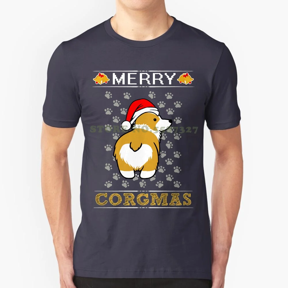 Merry Corgmas Santa Corgi Xmas T Shirt Ugly Sweater Gift 100% Cotton Letter Printed Tshirts Top New Short Sleeve Round Collar