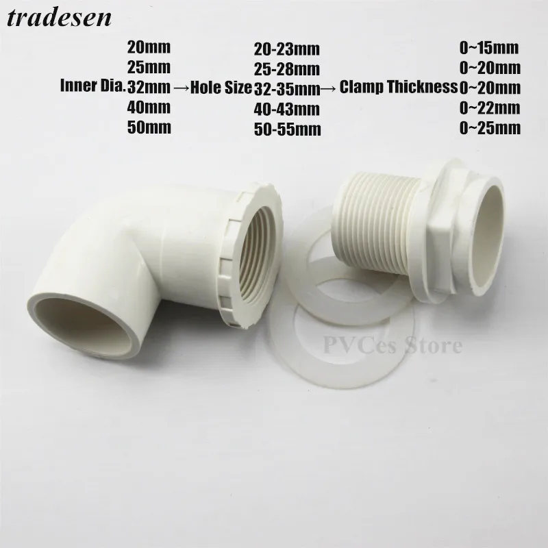 I.D20~50mm PVC Aquarium 90° Elbow Drainage Connector Fish Tank Overflow Joints Water Inlet Outlet Supply Pipe Drain Fittings