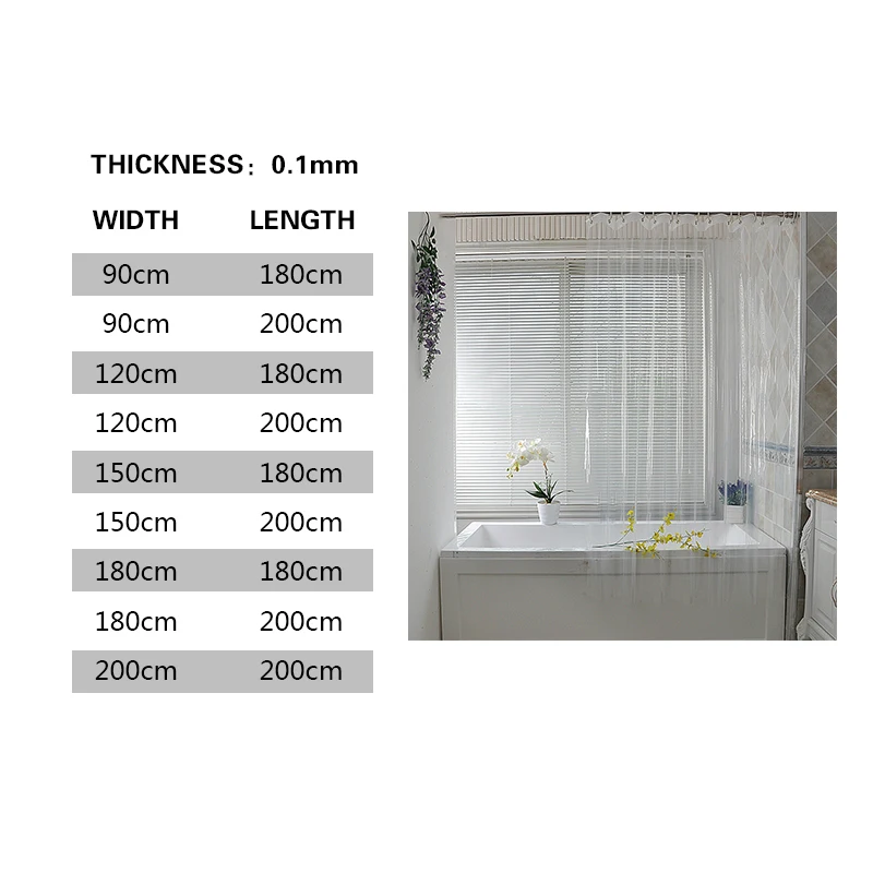 Crystal Clear Thick Shower Curtain Waterproof Plastic Bath Curtains Liner Transparent Bathroom Mildew Home Luxury with Hooks