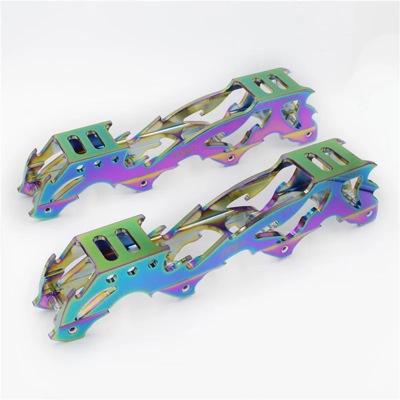 Rocked type 219mm 231mm 243mm roller skates frame 4X72mm 76mm 80mm inline slalom skates base FSK rockered banana rainbow silver