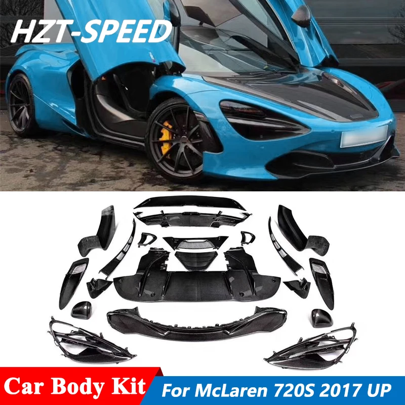 A Set Carbon Fiber Material Front Rear Bumper Lip Diffuser Engine Hood Side Skirts Spoiler For McLaren 720S 2017 Up