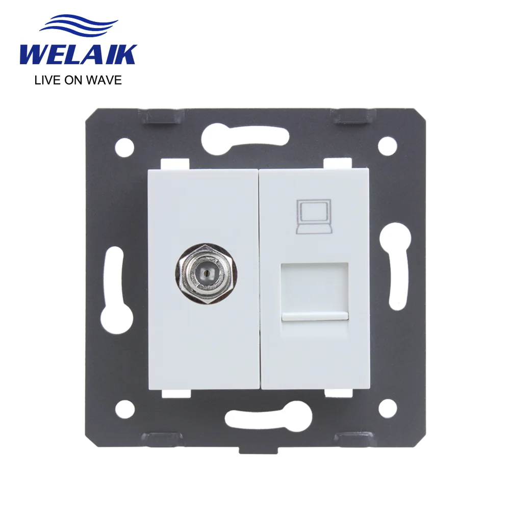 WELAIK EU Standard Satellite Internet RJ45 CAT6 Computer Wall Socket DIY Parts Without-Glass-Panel  45*45mm A8SACOW