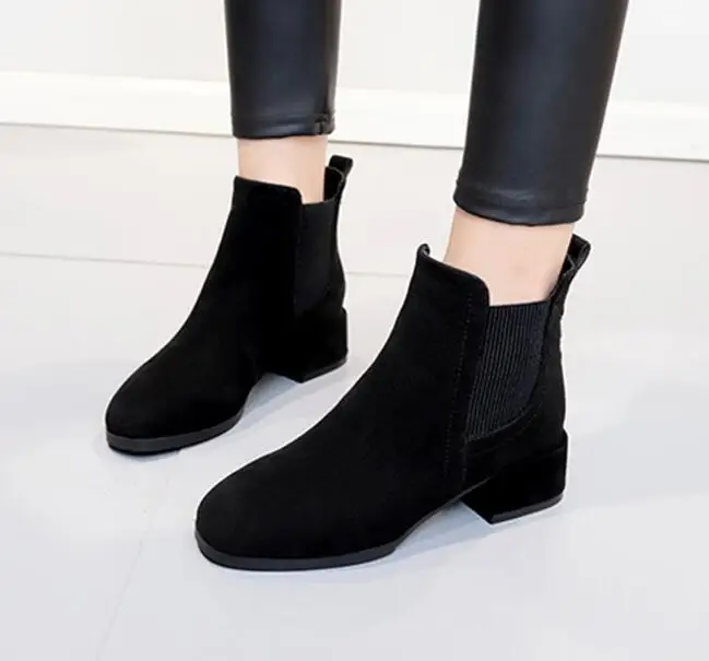 New Autumn Winter Boots women Rough fashion fashion wild Camel Black Ankle Boots For Women Thick Heel Slip On Ladies Shoes Boots