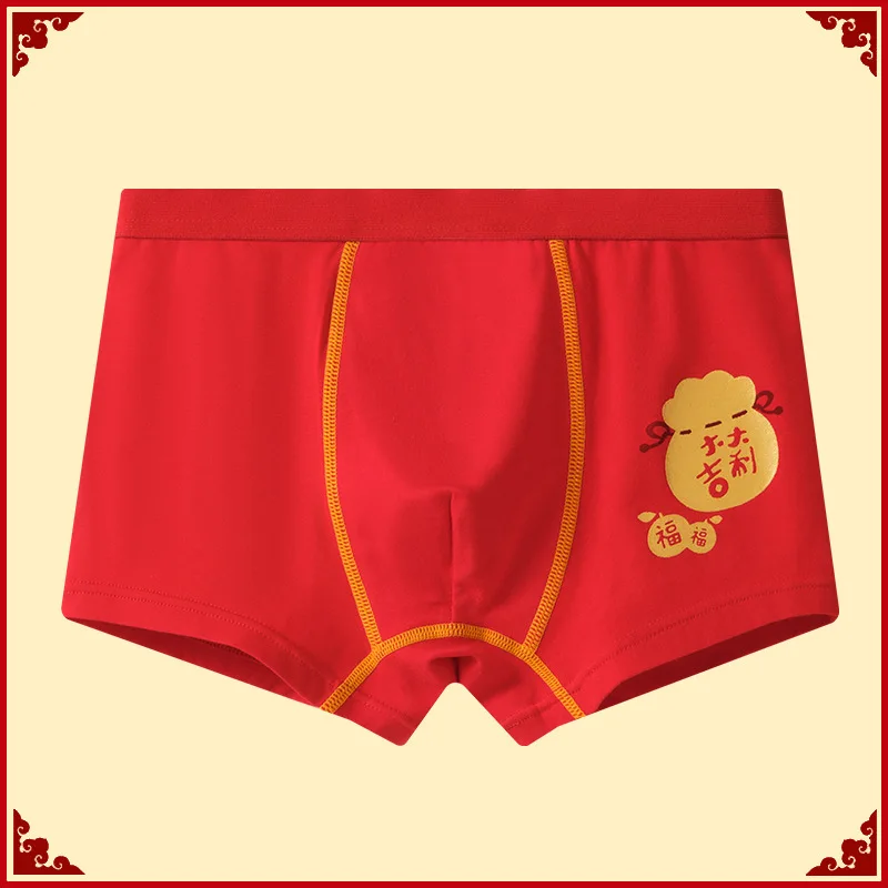 2pcs Boy Cotton Boxers Bright Prints Brief Underwear Tiger Year Good Luck Red Healthy Panties Size 2-14T Teen Boy Underpants