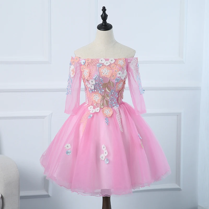 Vestido lolita de manga corta, vestido lolita de color rosa bordado con cuello oblicuo, encantador, para actuaciones escénicas, estudio, puede, talla de aduana, envío gratis