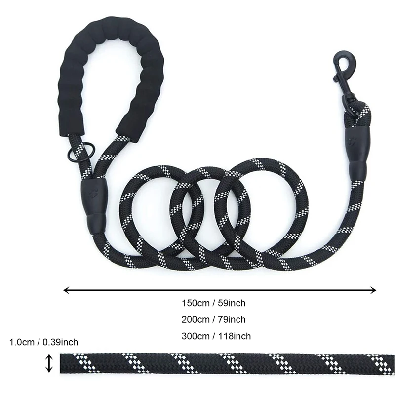 Haustierleinen, reflektierend, mehrfarbig, rundes Seil, großes Hundehalsband, Leine, Training, Laufseil, bequem für mittelgroße und große Hunde – Detail 2