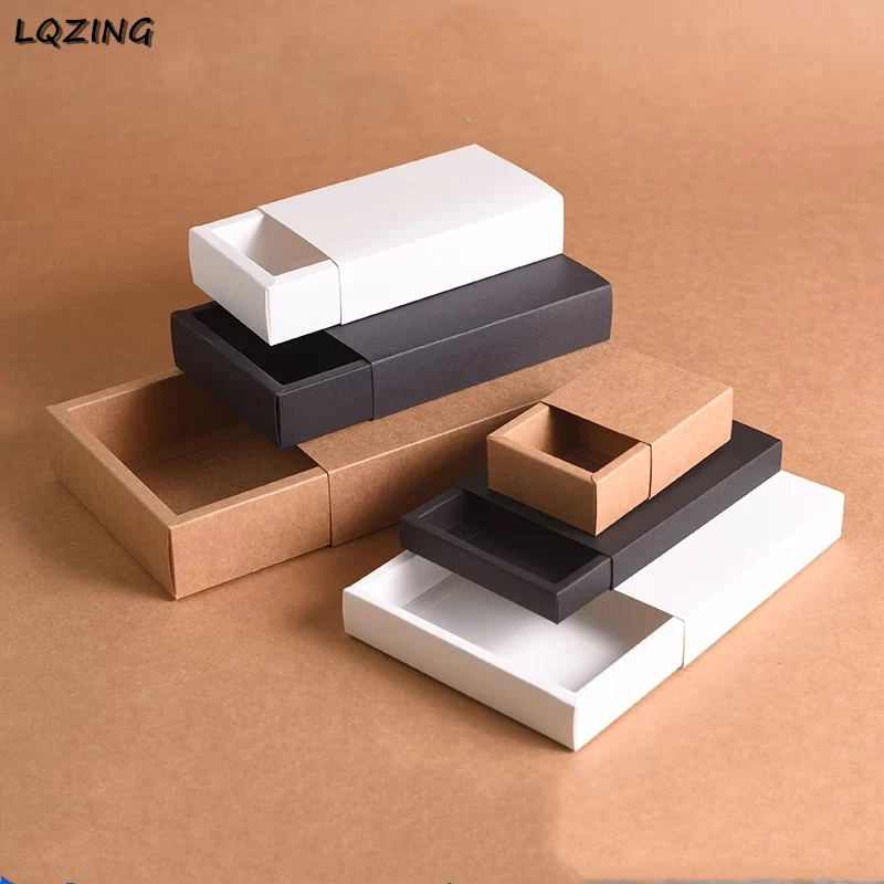 

20pcs black white kraft gift drawer paper box for wedding favor gift packaging cardboard box sliding lid cheap gift box carton