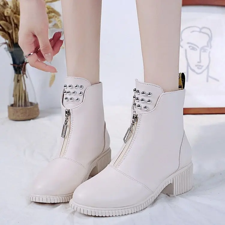 Zipper Lady Boots Brand Women\'s Shoes Australia Boots-women Winter Footwear Round Toe Ladies Fashion Autumn Snow 2024 Rock Med