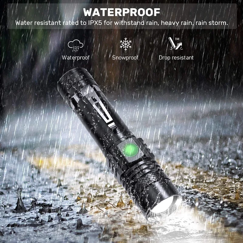 Ultra Bright USB Rechargeable Flashlight LED Torch Super Bright LED Tactical Flashlight Waterproof Zoomable Best for Camping