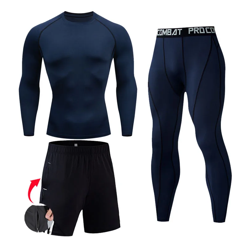 

Men's Sports Compression Clothing Winter First Layer Warm Sweat Suit T-shirt Tights Shorts Full Suit Sportswear Long Pant Run