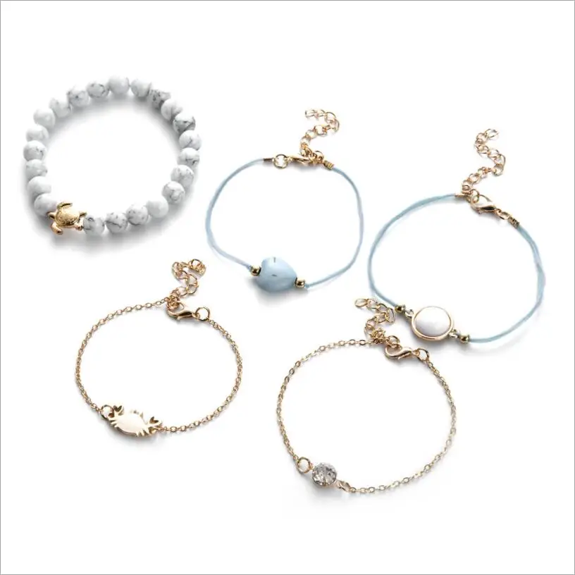 5 قطعة/المجموعة البوهيمي الخرز سحر أساور مجموعة الذهب اللون كراب السلاحف القلب أساور أساور للنساء مجوهرات S2329 #6