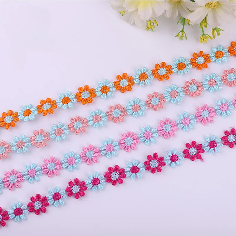 3Yards/Lot Embroidered Colorful Daisy Flower Lace Fabrics DIY Headwear Hair Band Child Clothing Ring Sewing Garment Accessories