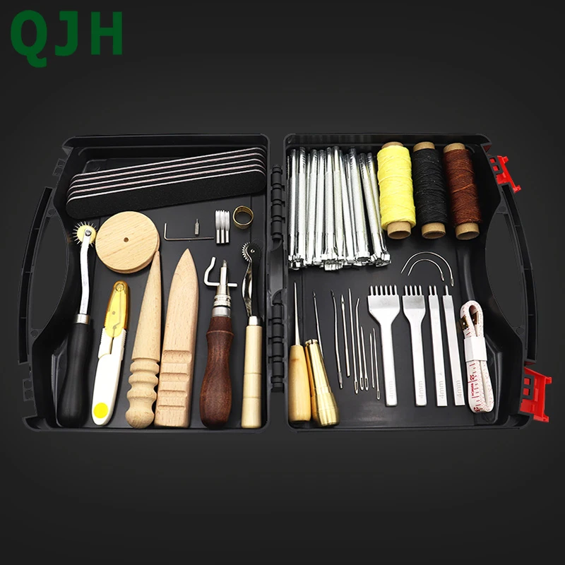 45PCS Leather Craft Tools Kit Hand Sewing Stitching Punch Carving Work Saddle Set Professional Leather craft Accessories